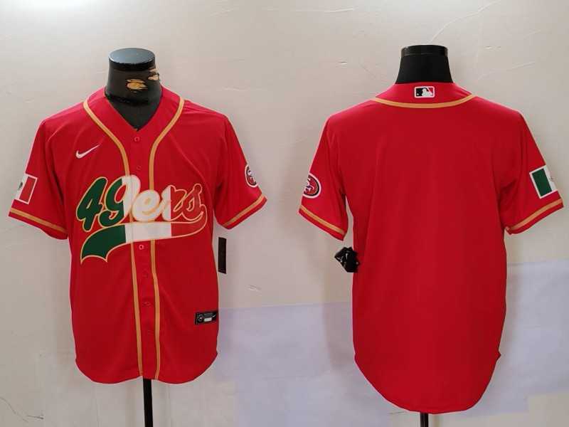 Mens San Francisco 49ers Red With Patch Cool Base Stitched Baseball Jersey